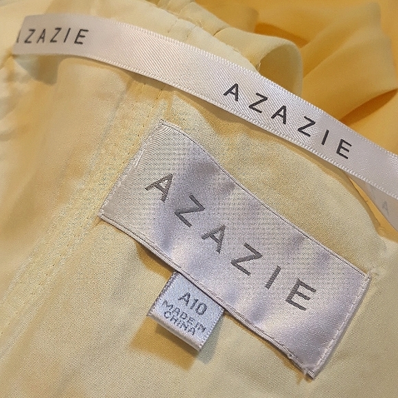 Azazie/ Yellow/ Sheer/ Halter Maxi Dress - Picture 8 of 10